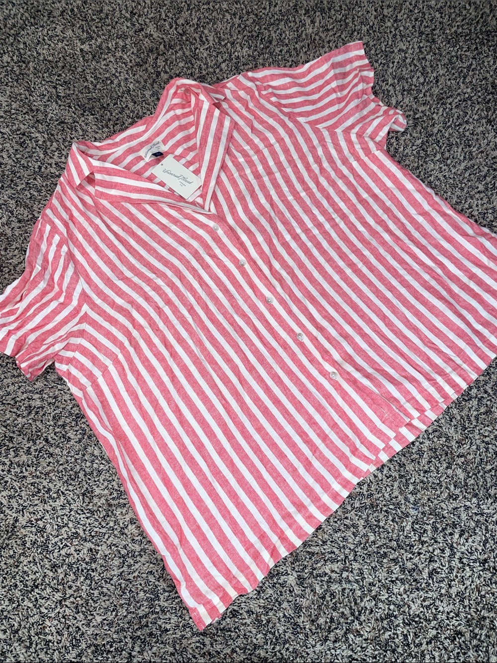 Universal Thread Linen Pink White Striped Short Sleeve Button Shirt Plus 2X NWT - Picture 3 of 5